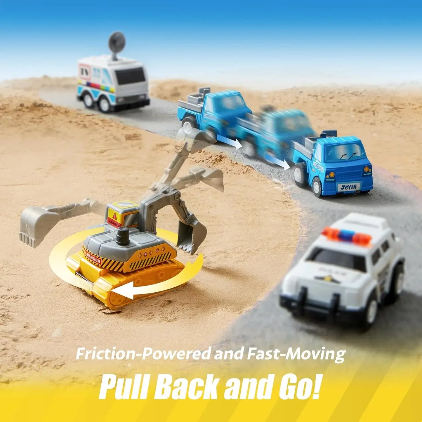 JOYFY 18 Pcs Pull Back City Cars and Trucks Toy Vehicles Set