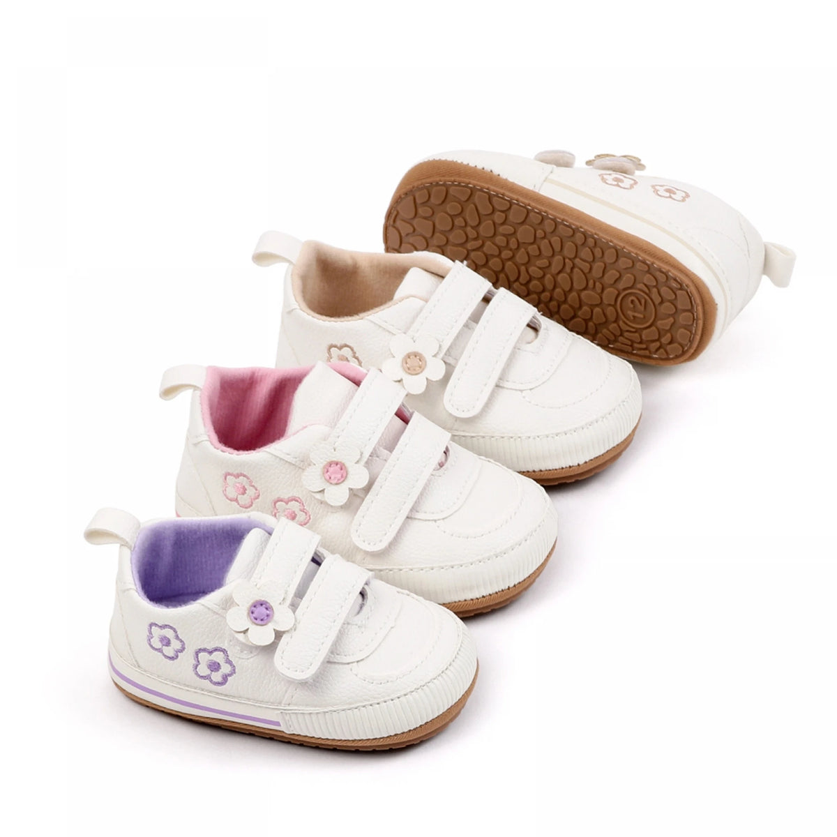 Citgeett Infant Baby Girls Shoes Soft Sole Floral Embroidery Hook-Loop Closure Non-slip Sneakers