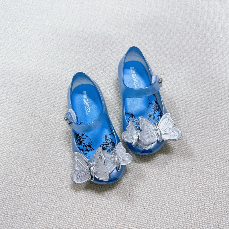 Children's Fashion Shoes Pink Metal Sequins Three-dimensional Butterfly Rhinestone Jelly Girls' Beach Sandals Trendy Shoes