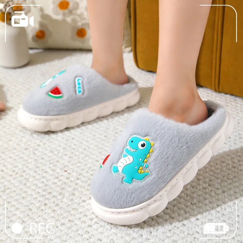 Nilda Cartoon Dino Warm Soft Cotton Slippers Ages 4-12