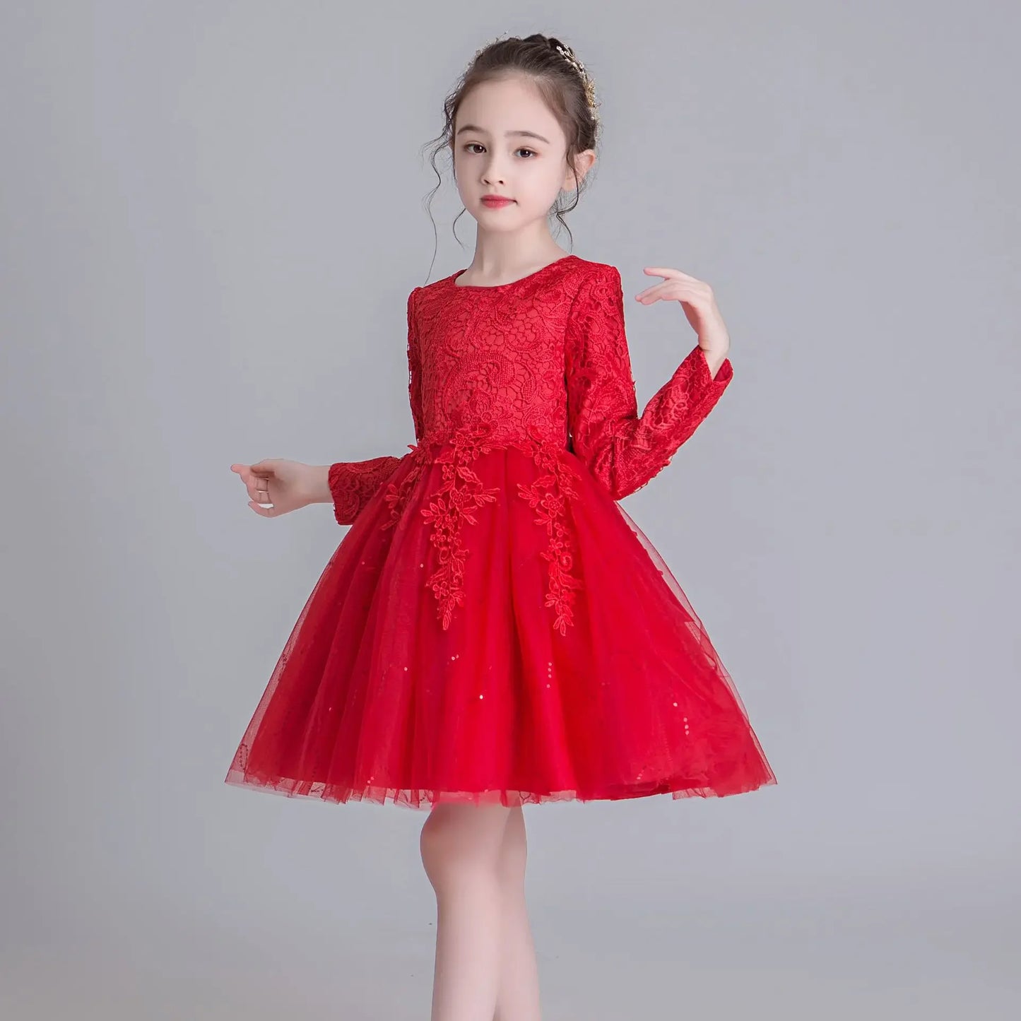 Fashion Flower Girl Dresses for Weddings Lace Long Sleeve  Bridesmaid Dress