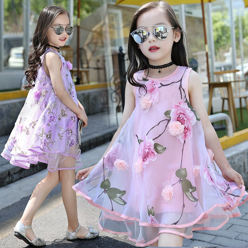 Laura Girls Flower Dress Beach Chiffon Clothes - GuGuTon