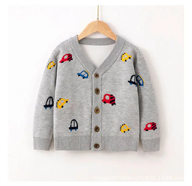 Louis Cartoon Car Jacquard Cotton Knitted Sweater
