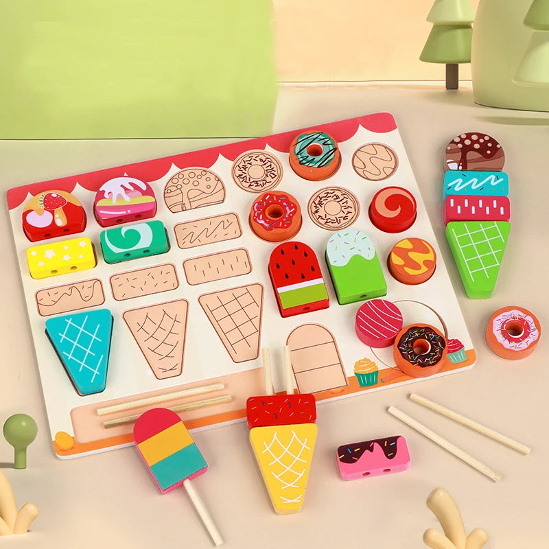 Wooden Ice Cream Toys, Playing House Toy, DIY Ice Cream Game, Parent-child Interactive Board Games, Gifts For Boys And Girls