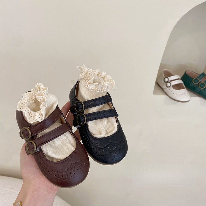 Girls Leather Shoes 2023 Spring Autumn New Versatile Children Retro Princess Shoes