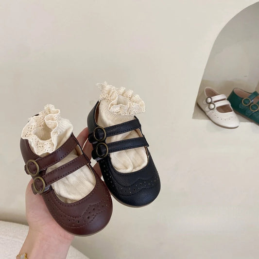 Girls Leather Shoes 2023 Spring Autumn New Versatile Children Retro Princess Shoes