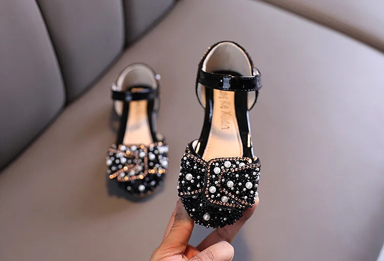 New Childrens Shoes Pearl Rhinestones Shining Kids Princess Shoe Baby Girls Shoe