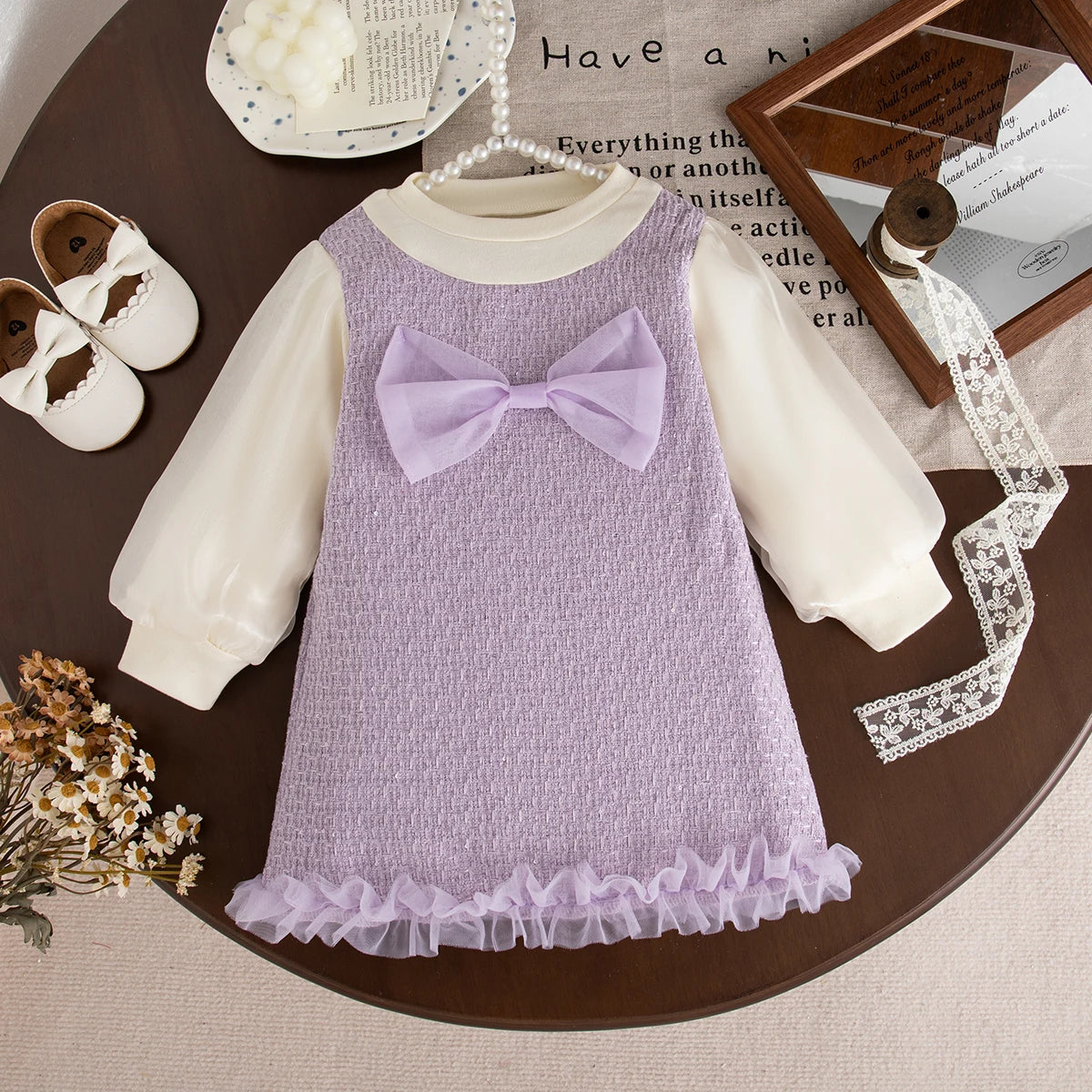 9 Months -3 Years Old Spring And Autumn New Sweet Bow Baby Girl Dress