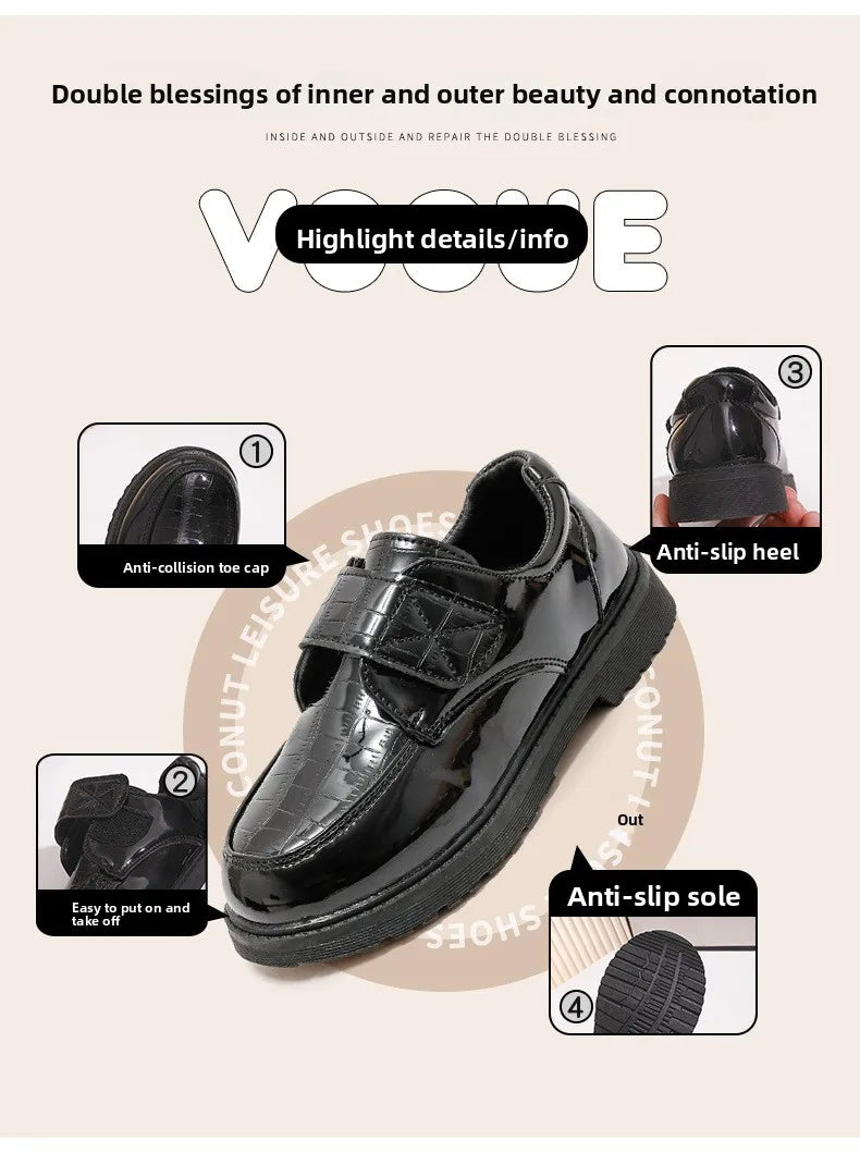 Boys Leather Shoes Spring Autumn Fashion Kids Soft Sole Shoes School Student Performance Flats Big Children's Shoes Black Formal