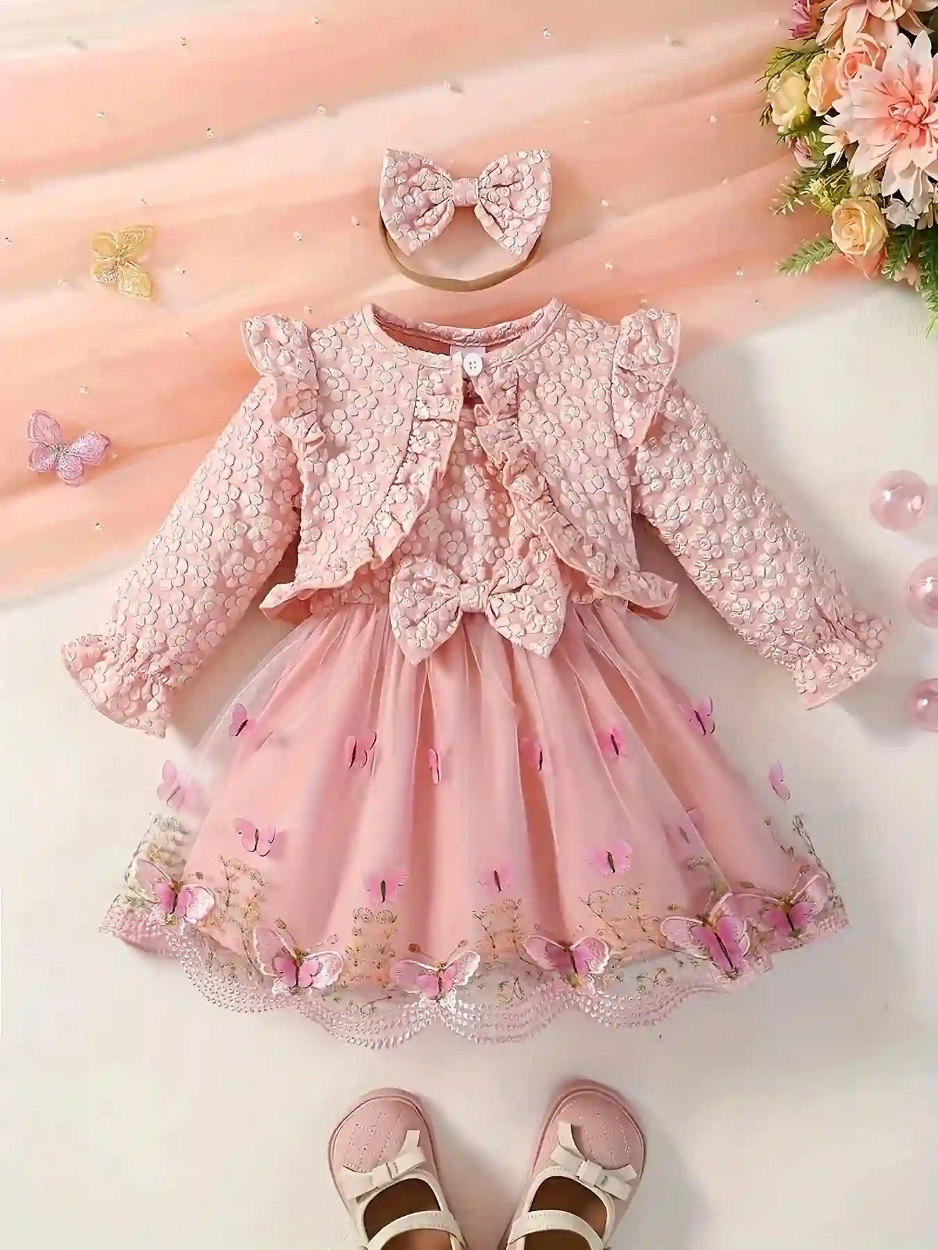 Reese Pastel Pink Lace Baby Set for Spring Season