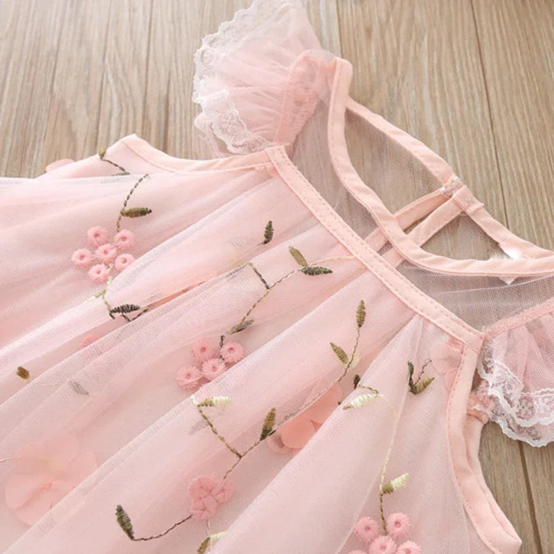 Girls Sweet Dresses Summer Baby Girl Princess Dress Lace Embroidery Design Flower Girl Dress