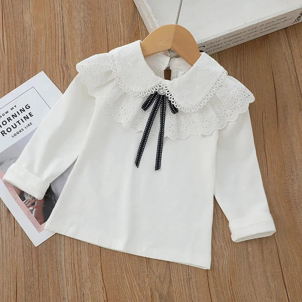 Ursula Long Sleeve Lace Pearl Bow Sweet Top