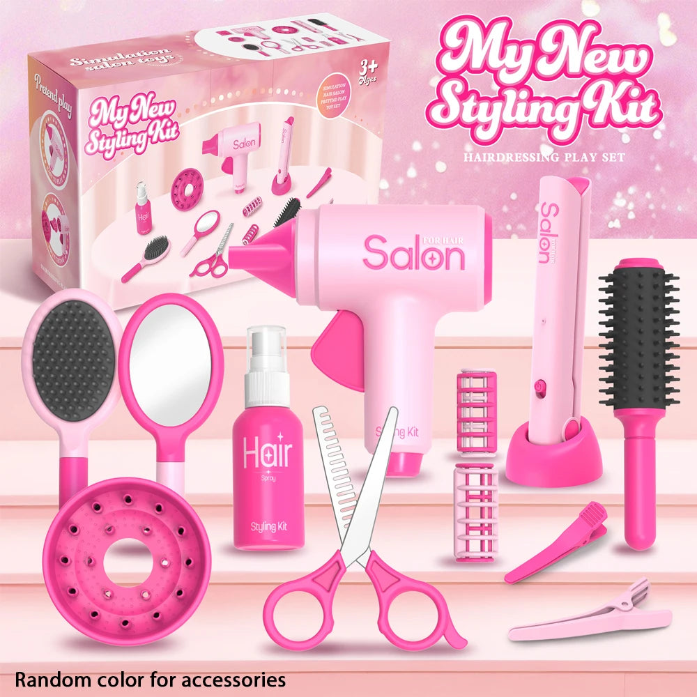 Kids Hair Salon Styling Kit Pretend Play Toys,Beauty Salon Playset for Toddler Girls 3+