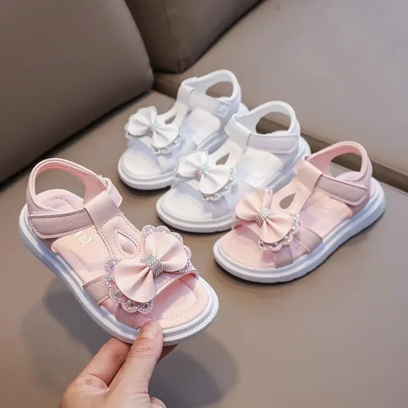 Girls Sandals Kids Soft Soles Casual Princess Shoes New Water Diamond Beach Shoes Bow Shaped Girl Sandals