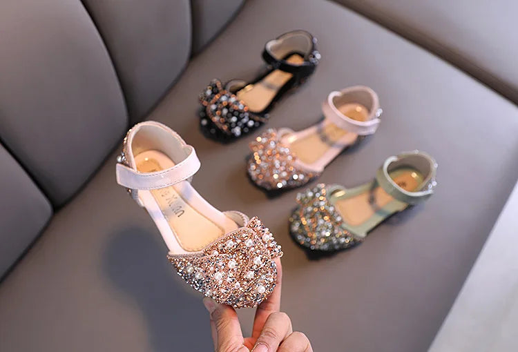 New Childrens Shoes Pearl Rhinestones Shining Kids Princess Shoe Baby Girls Shoe