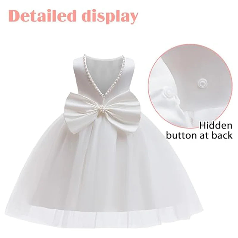 Girls Elegant White Communion Party Dress For Toddler Kids  Sleeveless Princess Tulle Dress