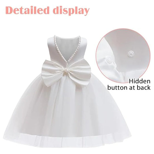 Girls Elegant White Communion Party Dress For Toddler Kids  Sleeveless Princess Tulle Dress