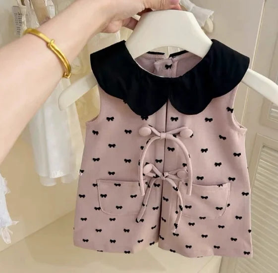 Girl Dress 2024 New Baby Girl Summer French Skirt Round Doll Collar Fashion Princess Dress