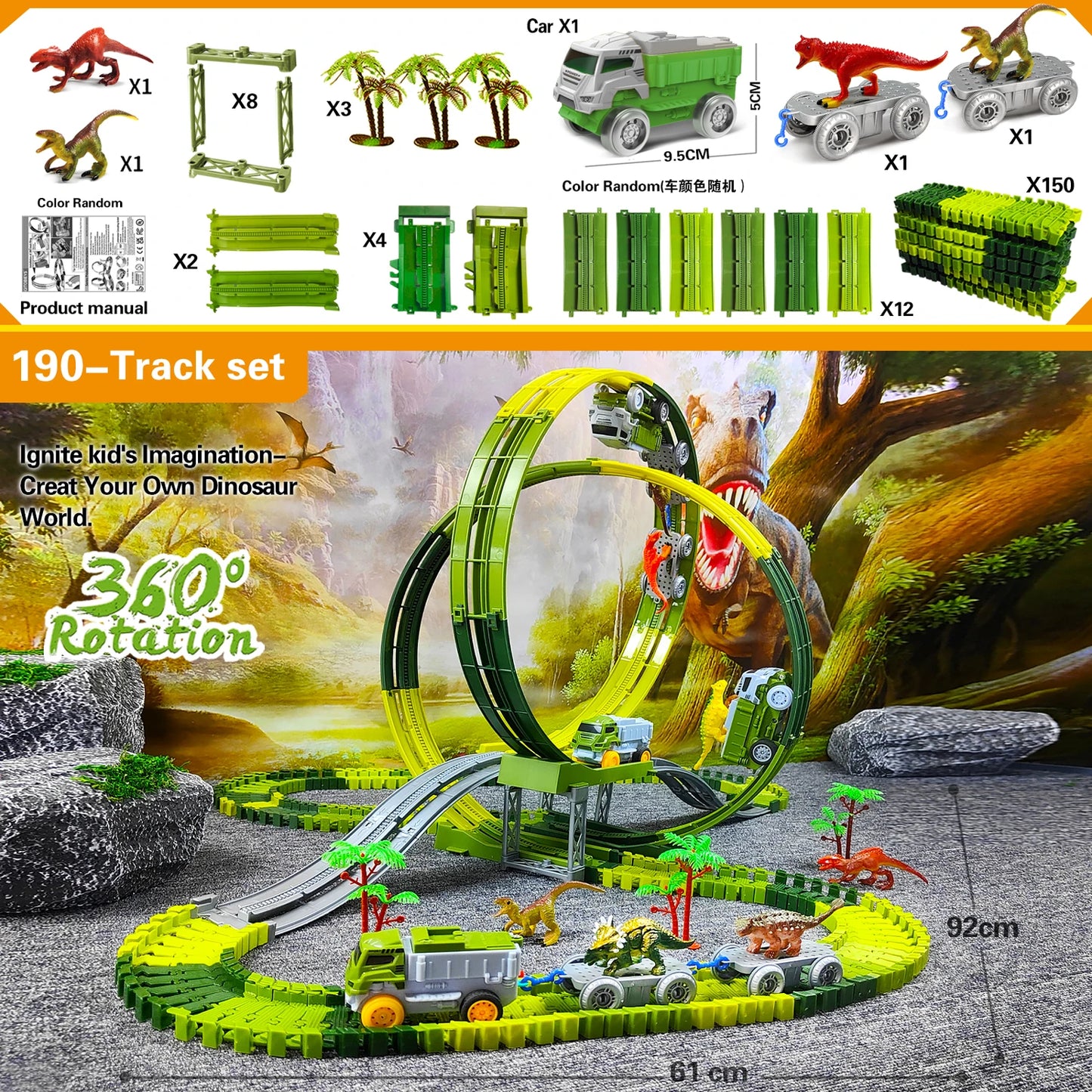 Magic Climbing Track Train Dinosaur World Road Race Flexible Track car