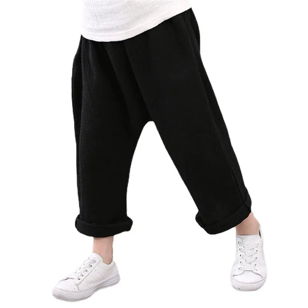 Samuel Casual Harem Pants Children Solid Color Linen Pleated