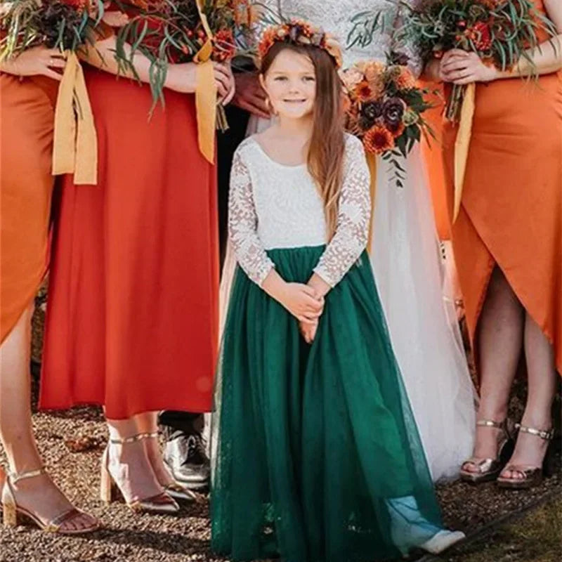 Princess Dresses for Weddings Birthday Elegant Flower Girl Fashion Long Lace