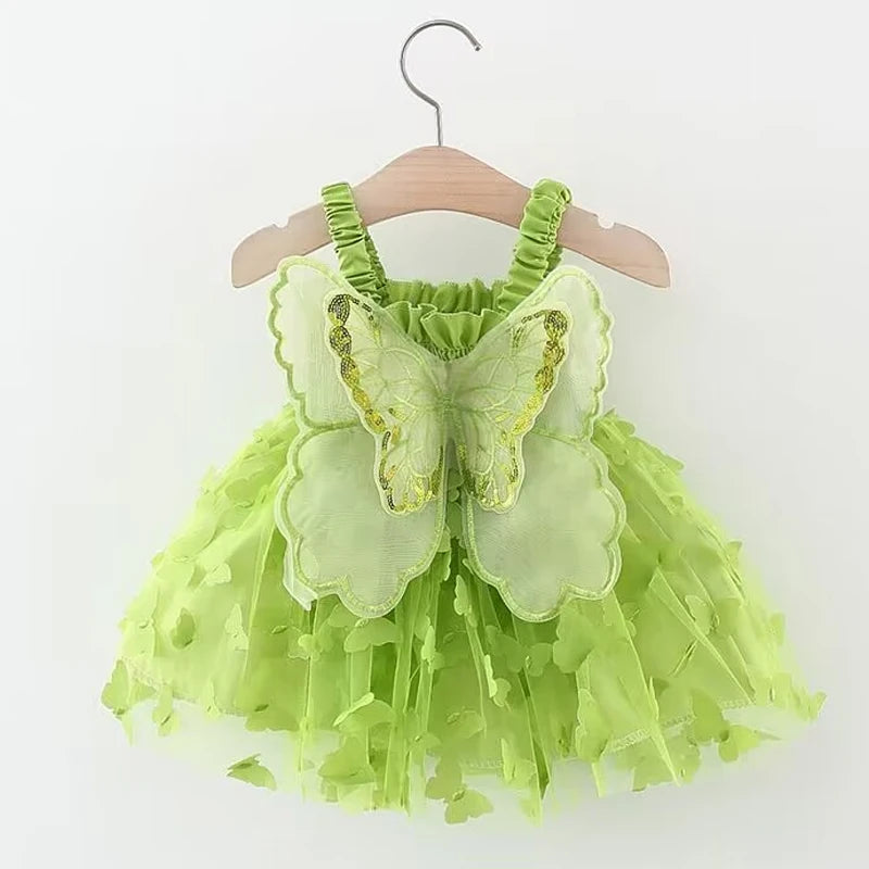 2025 Summer children's dress casual suspender butterfly girl princess dress