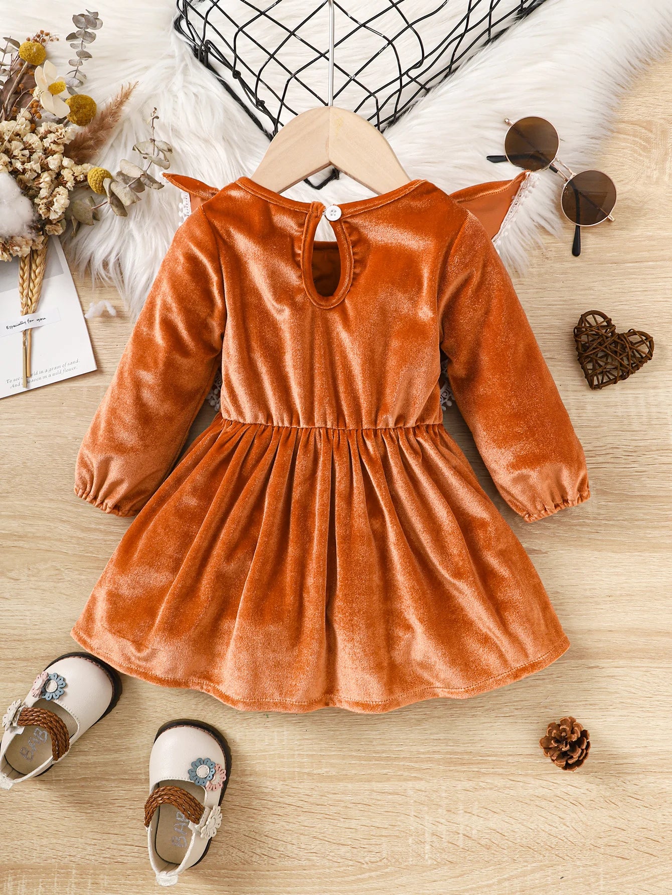 Party Skirt Baby Girl Long Sleeve Ruffle Satin Finish Dress