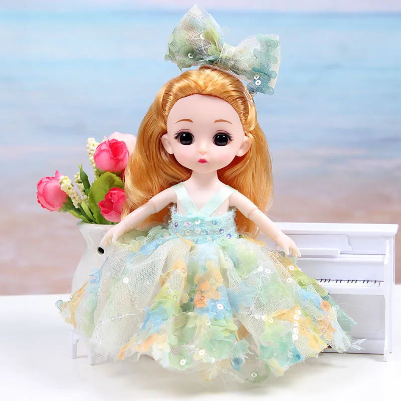 17CM Movable Joint Doll Girl Dress Up Dollhouse Makeup DIY Toys Cute Safety Baby 3D Doll Babies Toddler Princess Beautiful Gift