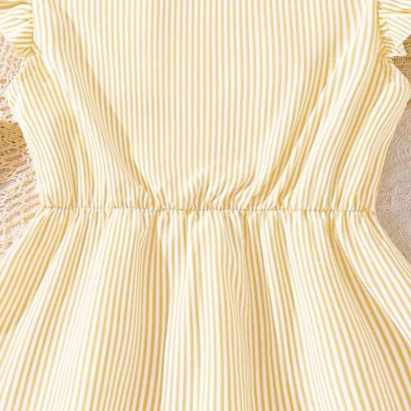 4-7 Years Girl Dress Summer New Stripe Ruffled Sleeveless V-Neck Dress