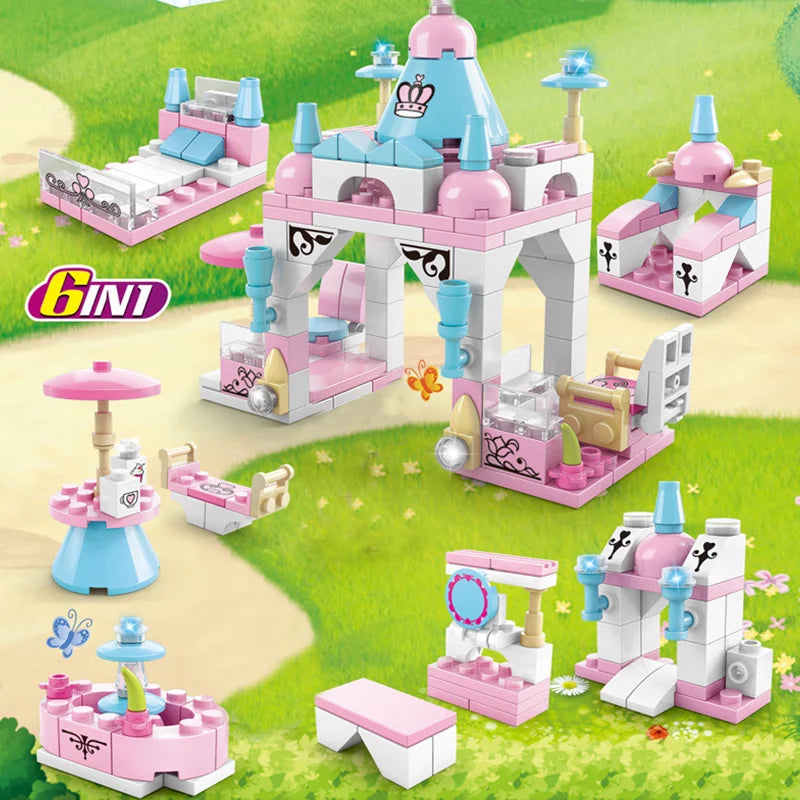 6-in-1 Girls Castle Building Blocks - Transformable & Customizable Structure Set, Educational Building Toys for Girls