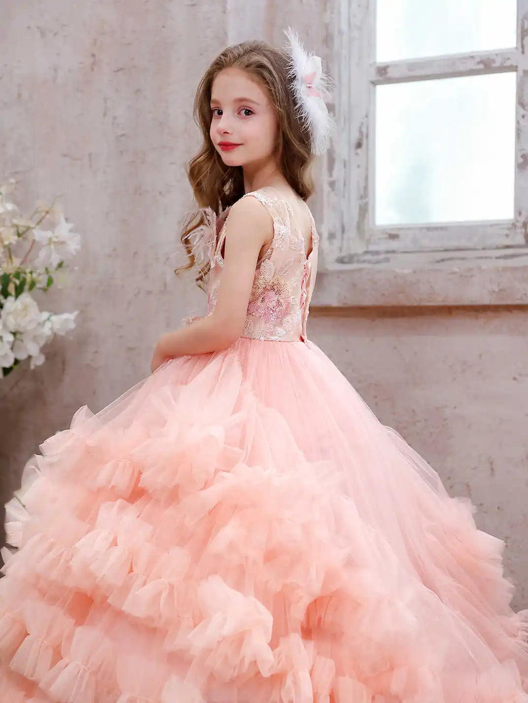 Floral Embroidered Lace Dress for Girls - Perfect for Events