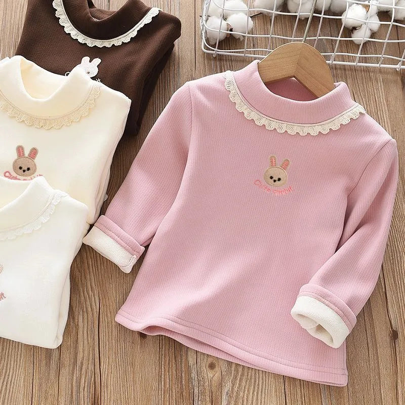Sarah Rabbit Embroidery Velvet Long Sleeve Top