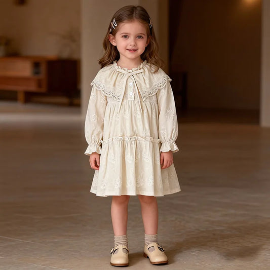 YBFSKID 2026 Spring Kids Girls Dress French Lace Collar Infant Babys Girls  Dress