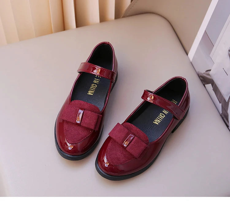 Girl's Leather Shoes Princess Dress Shoes for Kids Big Girls Casual Student Flats 2025 Spring/Autumn New Style Sweet with Bowtie