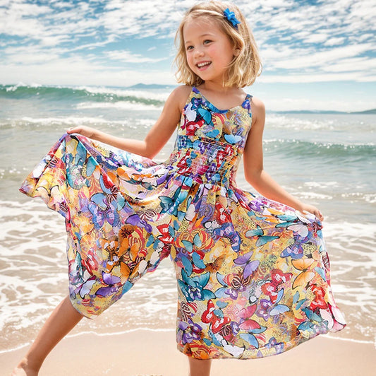 Girls Flower Bohemian Summer Dress ChildKids Girl Beach Dresses