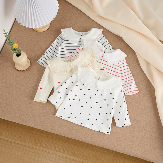 Ana Lace Doll Collar Striped Long Sleeve Tops