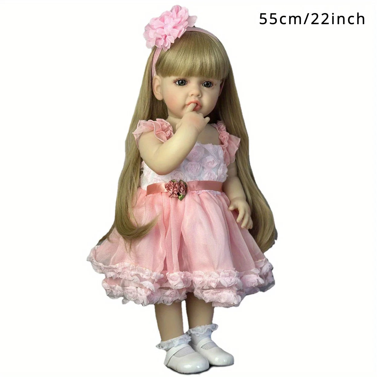 BZDOLL 55cm 22inch Reborn Baby Doll with Full Body Vinyl, Lifelike Princess Toddler Newborn Bebe Bath Toy Lovely Gift for 3+ Kid
