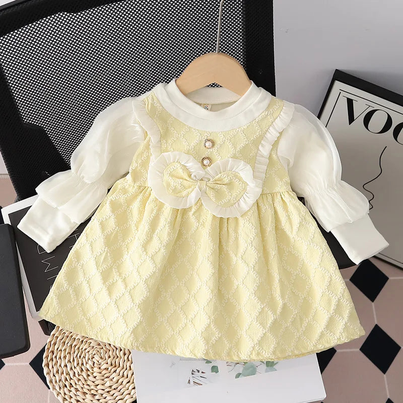 (9 Months -3 Years Old) Spring And Autumn New Sweet Bow Baby Girl Dres