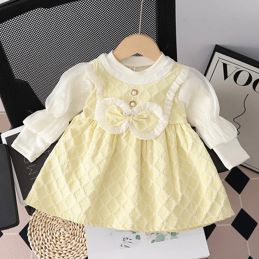 (9 Months -3 Years Old) Spring And Autumn New Sweet Bow Baby Girl Dres