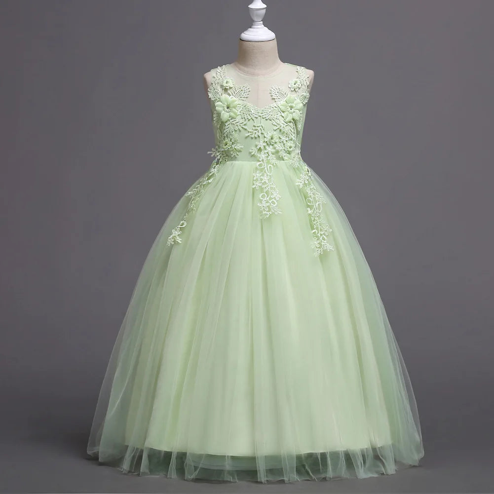 Kids Dresses For Girl Clothes Lace Flower Ball Gown Girls Long Dress For Wedding Prom Party Princess Dresses Teenage Costume