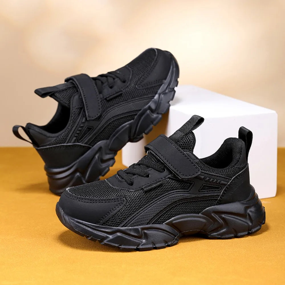 Lightweight Children's Black Sneakers Breathable Mesh for Boys Casual Walking Shoes