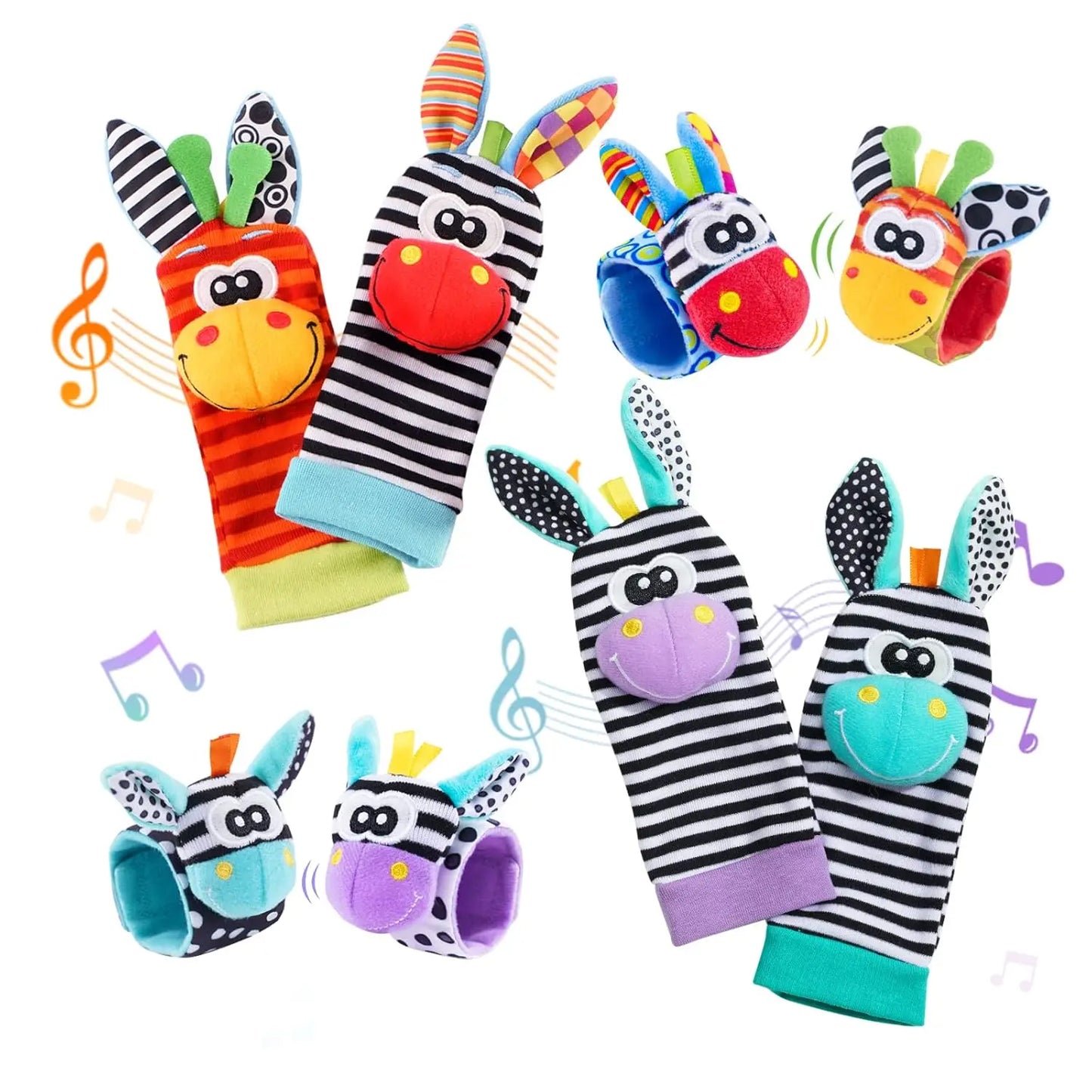 Baby Wrist Rattles Socks Newborn Animal Socks Infants Foot Finder 0-12 Months