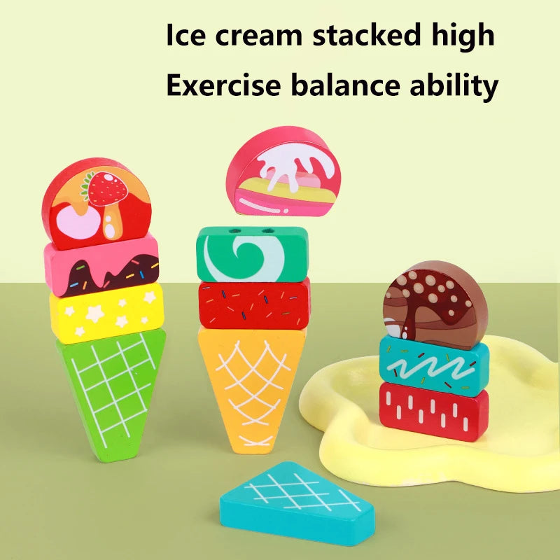 Wooden Ice Cream Toys, Playing House Toy, DIY Ice Cream Game, Parent-child Interactive Board Games, Gifts For Boys And Girls