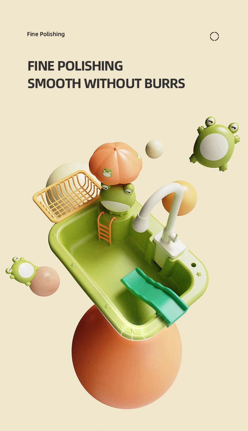 Kids Kitchen Sink Toys Electric Dishwasher Playing Toy with Running Water Pretend Play Food Fishing Toy Role Playing Girls Gifts