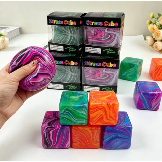 Soft and Glutinous Sensory Stress-relief Toy Cube Filled with Gel Stretchable Ball