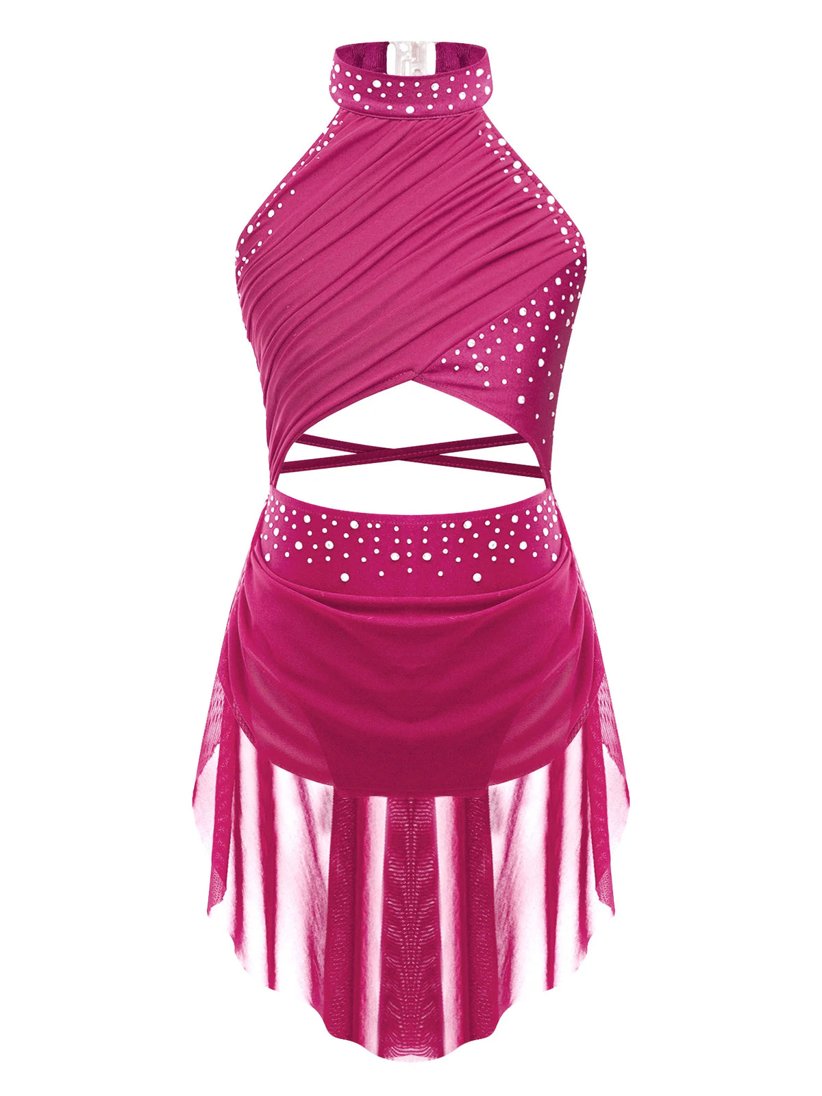 Girls Modern Lyrical Jazz Dance Dress Ballet Gymnastics Skating Performance Costume Kids Cut Out Dancing Leotard Tutu Skirted