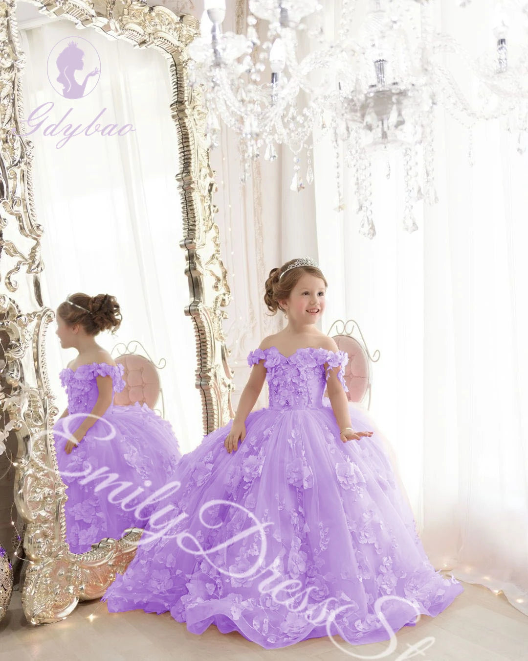 Customized Sky Blue Flower Girl Dress For Wedding Tulle Applqique Luxury Puffy Princess Kids Birthday First Communion Ball Gown