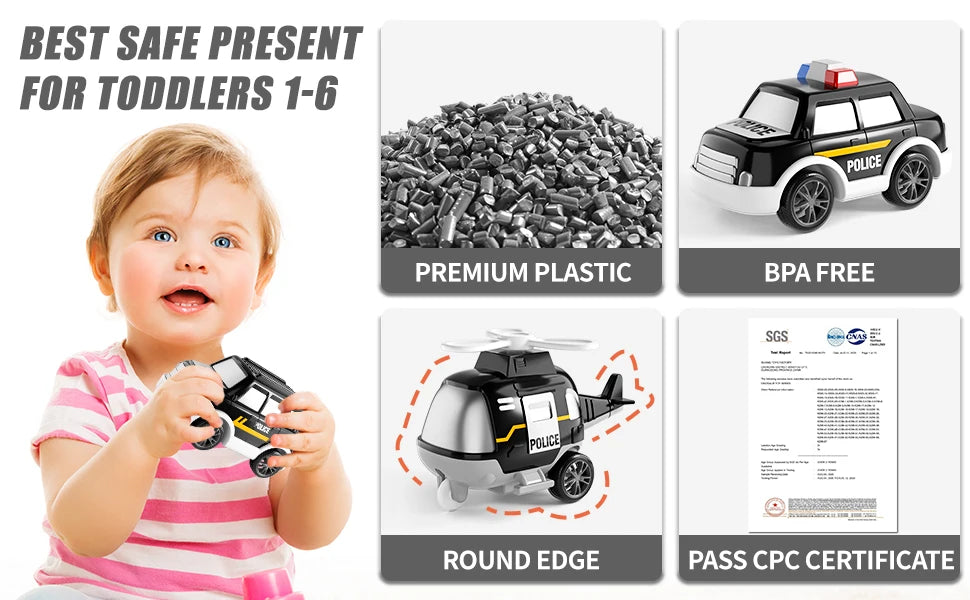 Police Truck Toy Set for Kids - 5 in 1 Truck and Cars