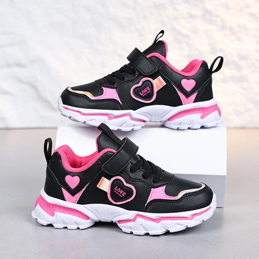 Girls' autumn and winter sports shoes, anti slip leather surface