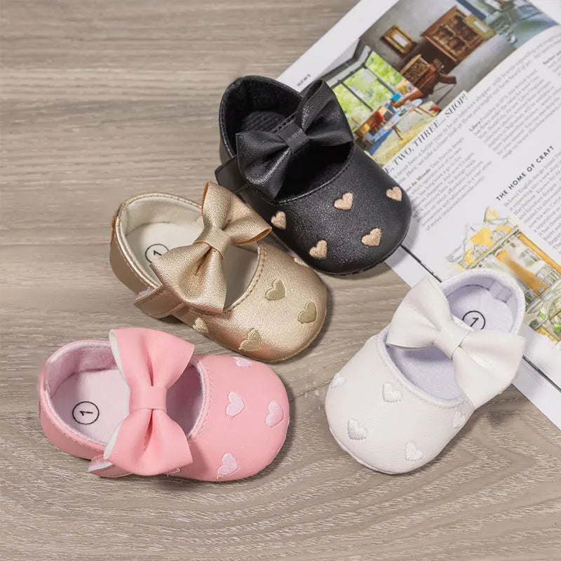 Baby Shoes Classic Dress Cute Bow-knot Heart Anti-slip Soft Sole